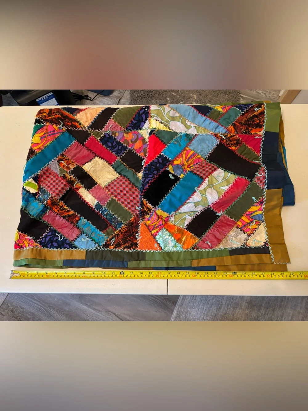 Vintage Handmade Patchwork Crazy Quilt 60 x  94